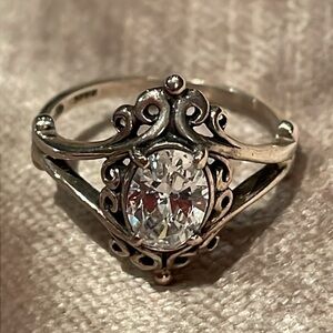 Kabana Art Deco Engagement Ring CZ Diamond 925 Sterling Silver